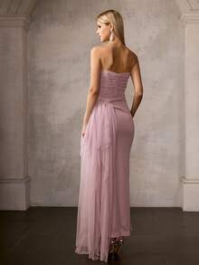 MOTF Soiréza WOMEN'S STRAPLESS PLEATED MESH LONG DRESS - Mauve Purple - View 3