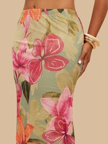 Travachic Plus Size Knitted Mesh Printed Low Waisted Bodycon Mermaid Hem Women Skirt,Bohemia - Multicolor - View 6