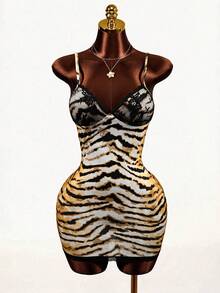 Mistrie Women's Summer Fashion Animal Print Fitted Spaghetti Strap Mini Dress - Multicolor - View 1