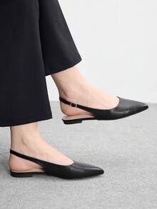 CUCCOO BIZCHIC Women's Fashionable Black Pointed Toe High Heel Shoes, Backless Buckle Strap Slim Heel Pumps For Work - Black - View 1