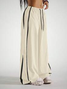 StreetHx Pantalones deportivos casuales de pierna ancha con cintura con cordón - Albaricoque - Ver 3