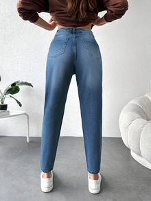 SHEIN Cottnline 女日常休閒九分牛仔褲 - 中等水洗藍 - 查看 2