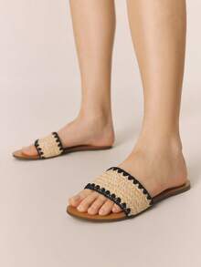 Styleloop Stylish Woven Sandals With Flat Bottom, Comfortable Mules Sandals, Holiday Style Sandals, Flat Sandals, Beach Sandals Summer - Black - View 5