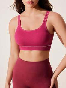 SHEIN Dewbera Sujetador deportivo minimalista, sin costuras y cómodo para mujer - Rosa Fucsia - Ver 1
