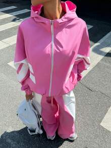 Muchica Áo khoác nhẹ màu hồng tương phản, thích hợp mặc ngoài trời mùa xuân/hè để chống nắng. - Nhiều màu - Xem 3