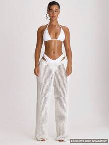 Musera Resort Crochet Knit Wide Leg Cover Up Trousers Swim Vacation Holiday Summer Travel Beachwear Basics Hen Do Wedding Bridal Bachelorette Solid Colour Core - White - View 2