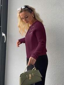 Jeta Ari 串珠水钻针织开衫 秋季、冬季、新年、派对、婚礼、优雅、别致、时尚、舒适、圣诞节 - 中紫紅色 - 查看 4