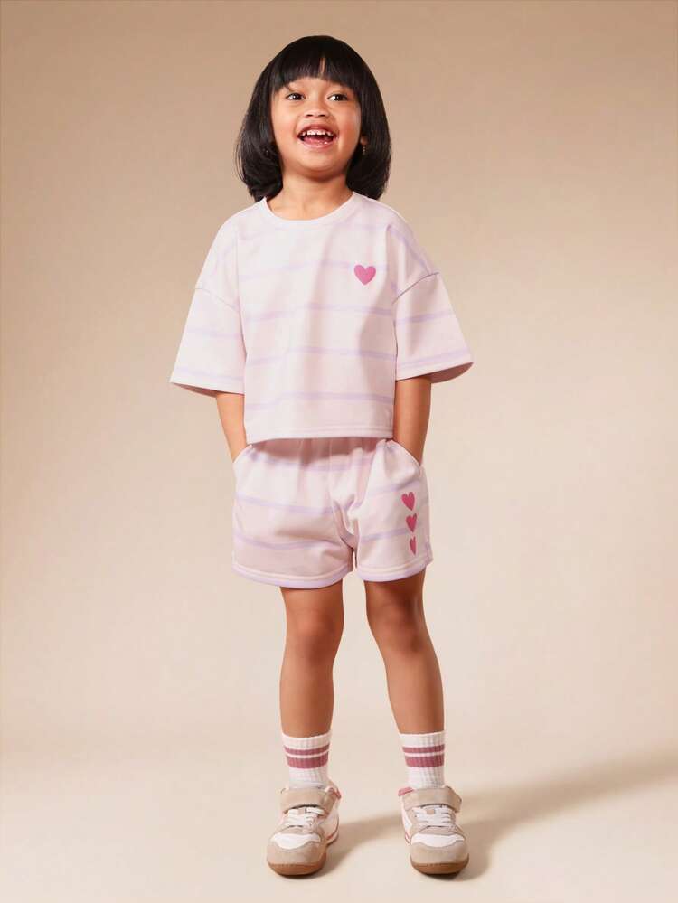 Girls Tie Dye Co-Ord Set With Self Love Slogan Pink Purple Crop Top And Shorts Summer Casual Outfit