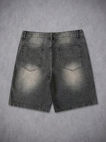 Manfinity Denimwave Men's Vintage Washed Gray Big Pocket Denim Shorts, Loose Fit Wide Leg Street Style, Summer - Grey - View 2