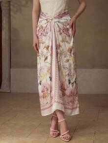 MOTF PREMIUM WOMEN'S CASUAL/DATE FLORAL PRINT TWIST WAIST SKIRT, SPRING/SUMMER - Pink - View 5