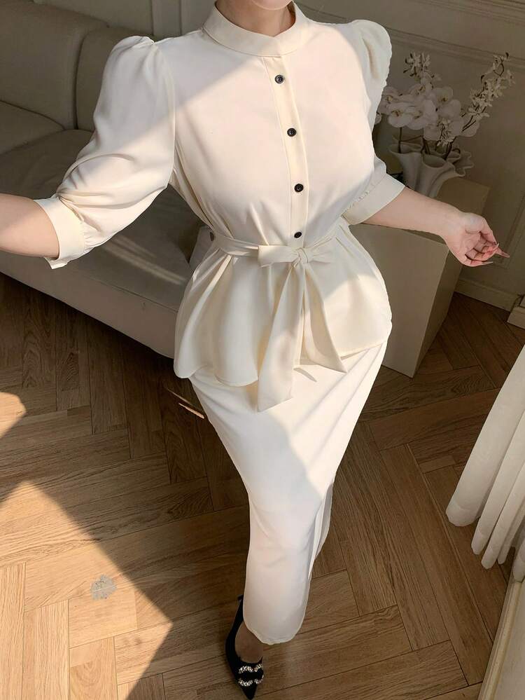 Women's Elegant Solid Color Top & Skirt 2 Pieces Set Summer