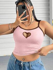 SHEIN Comfortcana Áo hai dây cỡ lớn bằng vải lưới rỗng thêu họa tiết, thích hợp cho mùa xuân/hè và ngày Valentine. - Hồng - Xem 10