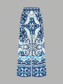 Elenzga 新款女士梭织印花优雅度假风直筒裤 - 彩色 - 查看 6