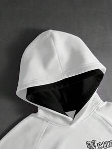 PAVTROS 男士休闲字母印花连帽衫，秋冬款 - 白色 - 查看 5