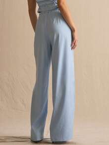 MUSERA Strap Detail Wide Leg Trouser Co-Ord Bottoms Only Spring Summer Cosy Cute Daily Girly Vacation Sunlight Social - Baby Blue - View 4