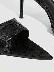 CUCCOO SZL Women's Pointed Toe Stiletto High Heel Sandals, Black PU Snake Skin Pattern, Glossy Material, Fashion Comfortable For Daily, Party, Banquet, Open Toe Buckle Strap Design Spring Shoes - Black - View 4