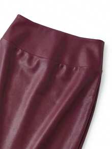 Ellevyn Women's PU Leather & Contrast Lace Sexy Fashionable Mini Skirt, Red - Burgundy - View 6