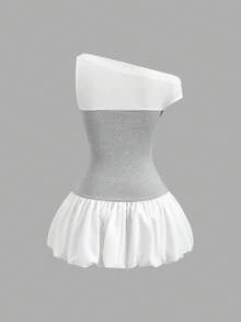 Sweetra Nuevo vestido blanco de primavera/verano para mujer, con estilo de alta calle, retro, sexy, ajustado, de patchwork, casual y cómodo para vacaciones - Multicolor - Ver 2