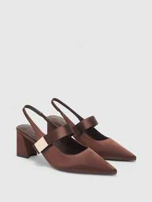 CUCCOO BIZCHIC Chaussures à talon épais à bout pointu, mode et confortables pour les déplacements et les vacances, avec boucle carrée simple en tissu sardine marron café - Marron - Voir 7