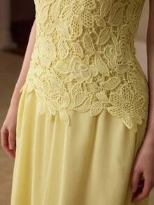 MOTF PREMIUM WOMEN'S LACE PATCHWORK FLOWING LONG DRESS - Yellow - View 5