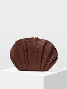 MOTF PREMIUM LADIES CLUTCH, PLEATED SHELL CLUTCH - Coffee - View 5
