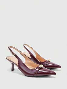 CUCCOO BIZCHIC Elegant Burgundy Pointed Toe High Heel Pumps For Commuting - Burgundy - View 2