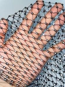 EgrlEra Tall Tirantes de mujer con strass y malla, sexy y brillante, adecuado para fiestas y vacaciones - Negro - Ver 8