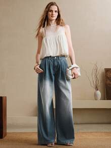 Arave 莱赛尔纤维无袖泡泡袖衬衫，女士云朵泡泡袖背心 - 杏色 - 查看 2