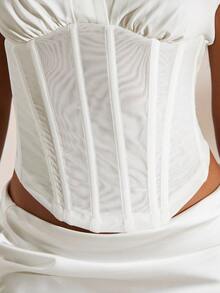 Opulessa Blusa feminina casual de cor sólida com busto franzido e mangas curtas. Ideal para férias, eventos casuais, festas, saídas ao ar livre, primavera/verão, festivais, festas elegantes, férias na praia, casamentos, formaturas e trabalho. - Branco - Ver 4