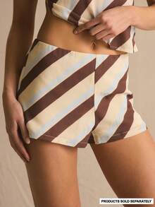 MUSERA Stripe Print Side Zip Mini Shorts Only Spring Summer Cosy Cute Daily Girly Vacation Spring Outfit Casual Easter Casa De Muse - Multicolor - View 1