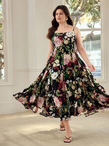 MOTF PREMIUM VESTIDO ELEGANTE DE TALLA GRANDE CON ESTAMPADO FLORAL Y VOLANTES - Multicolor - Ver 5