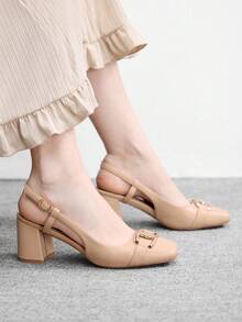 CUCCOO BIZCHIC Women's Buckle Design Square Toe High Heel Pumps For Daily Commute - Apricot - View 5