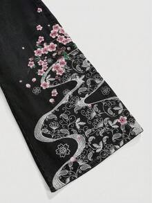 ROMWE J-Fashion Unisex Retro Street-Style Chinese Tiger & Floral Embroidery Loose Wide-Leg Jeans - Grey - View 4