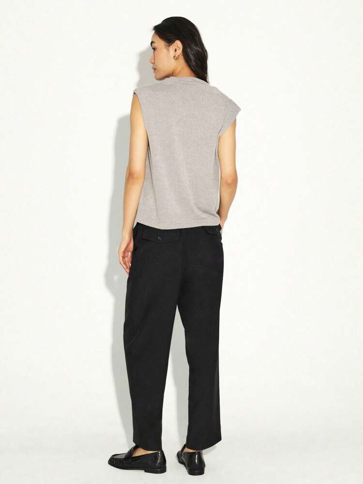KSTM Women's Straight Smart Casual Business Work Office Professional Tailored Trousers Black Pants