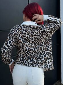 Bearsaez 秋冬新款女士休闲豹纹数字图案卫衣 - 卡其色 - 查看 2