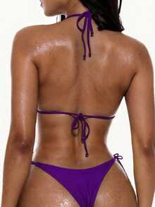 Swim Vcay Bộ bikini dây mảnh màu trơn gợi cảm, đồ bơi đi biển dành cho nữ. - Màu tím - Xem 2