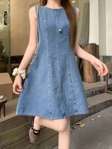DAZY Women's Fashionable Casual Sleeveless Denim Dress - Blue - View 5