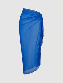 SHEIN MOD 女士柠檬印花露背连体泳衣配蓝色裙子泳衣套装 - 藍色 - 查看 10