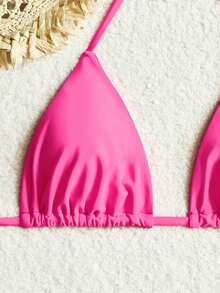 Swim Basics Top de bikini sexy de unicolor con atar al cuello para mujer - Rosa - Ver 6
