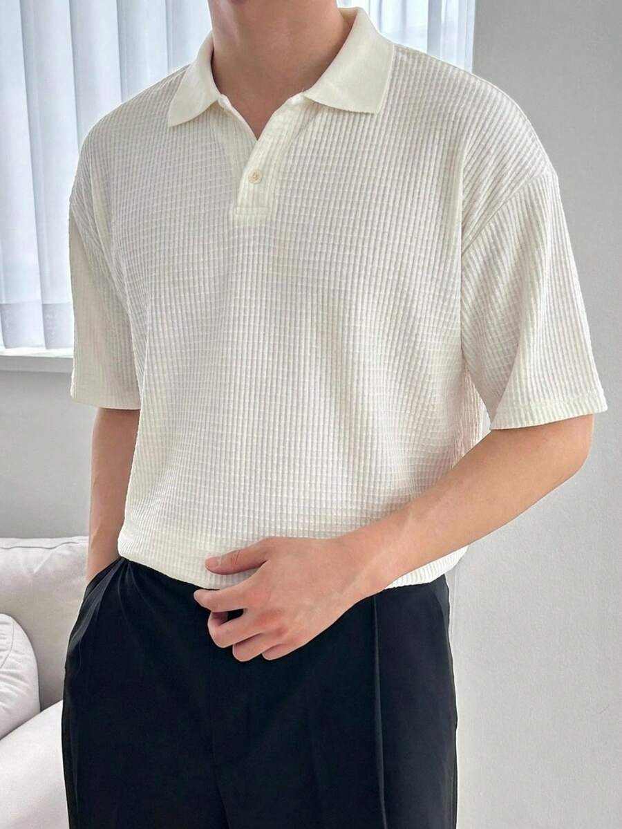 DAZY Textured Fabric Short Sleeve Apricot Polo Shirt For Men, Summer - Beige - View 1