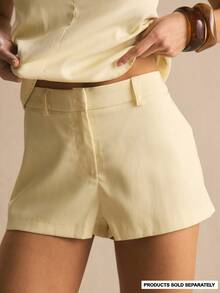 MUSERA Stripe Low Rise Micro Shorts Co-Ord Bottoms Only Spring Summer Cosy Cute Daily Girly Vacation Spring Outfit Casual Easter Casa De Muse - Light Yellow - View 1