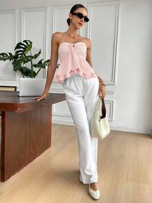 Serisse Áo ống nữ kiểu dáng thường ngày, in họa tiết sọc và thêu. - Màu Hồng baby - Xem 2