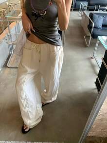 SHEIN K-Vae Thin White Harem Pants - White - View 4