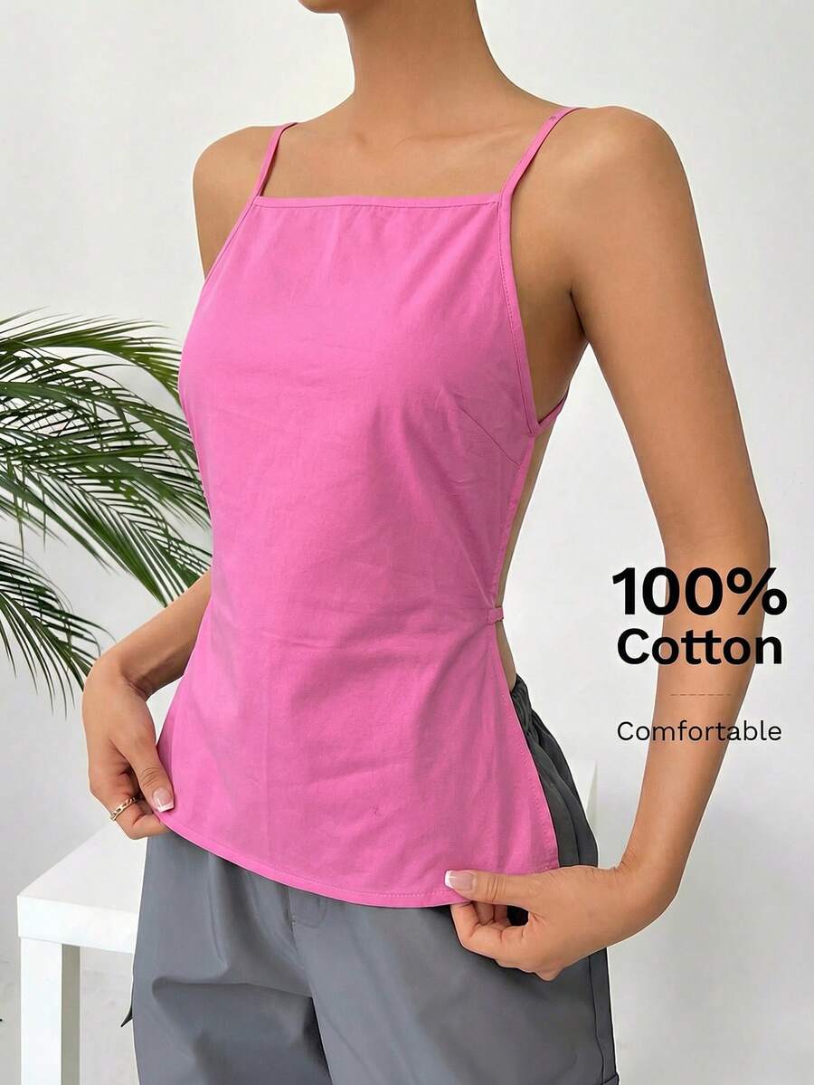 SHEIN EZwear Women's Sexy Backless Camisole In Fuchsia - Hot Pink - View 1