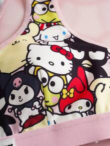 HELLO KITTY AND FRIENDS | SHEIN 女士卡通人物印花拼接文胸和内裤套装 - 粉色 - 查看 4
