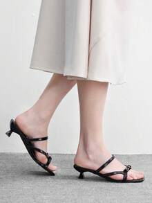 CUCCOO BIZCHIC 春夏新款户外女士黑色方头露趾高跟凉鞋 女士细高跟法式裙摆绑带凉鞋 - 黑色 - 查看 5