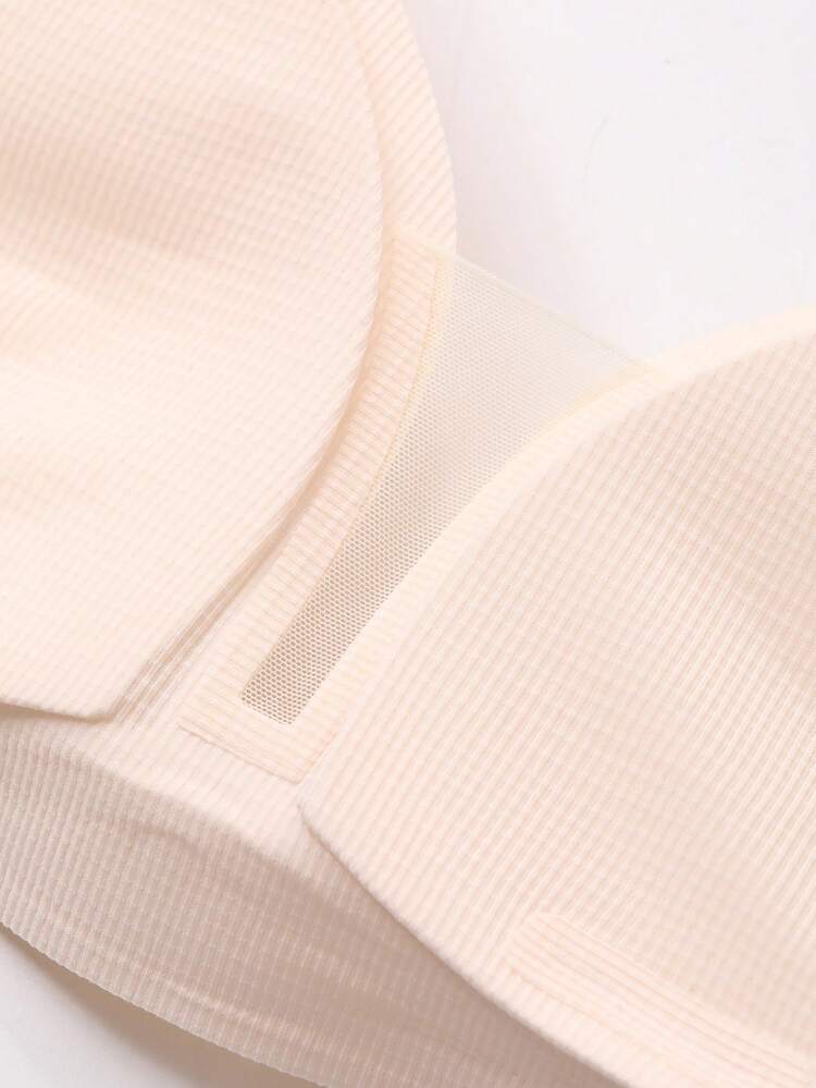 Solid Color Textured Fabric Adjustable Seamless Lightly Padded Bra For Women