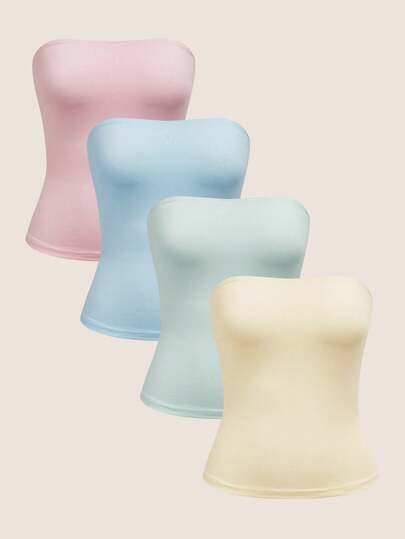 SHEIN EZwear 4pcs Colorful Women Tube Tops For Summer