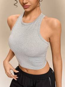 Firalyn Women's Solid Color Round Neck Cropped Fitted Camisole - Grey - View 5