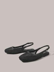 Styleloop Women Shoes Holiday Style Mesh Fabric Cross Strap Women's Flat Bottom Shoes Holiday Style Wear BOHO Wear American Retro Style Bohemian Style Western Style Music Festival Wear Party Wear Flat Bottom Women's Shoes - Black - View 2